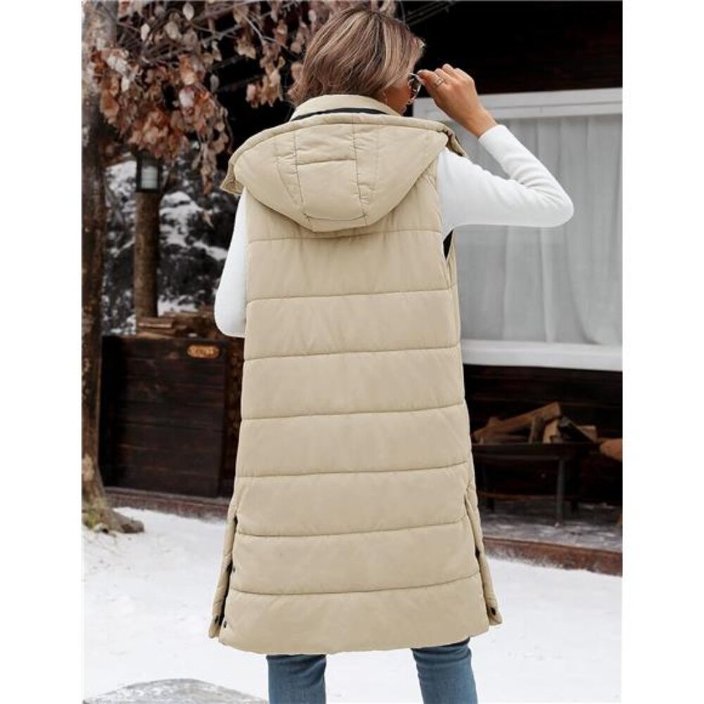 Women's Long Puffer Vest Jacket Sleeveless  Vest Zip Up Winter Coat Fall Vest - Picture 2 of 5